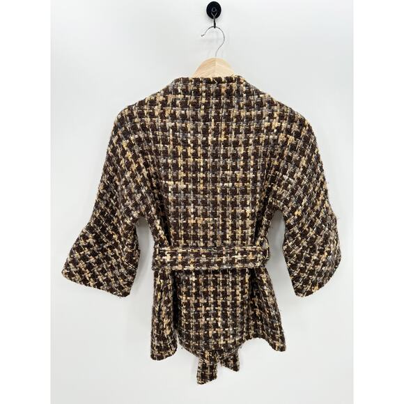 Kate Spade Womens Brown Tweed Annie 3/4 Sleeve Jacket Coat Wool Belt Size XS/S - Picture 2 of 10